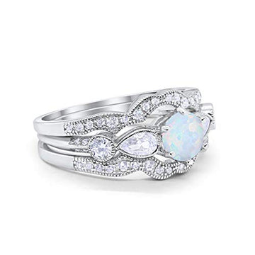 Three Piece Bridal Wedding Promise Ring Lab White Opal 925 Sterling Silver